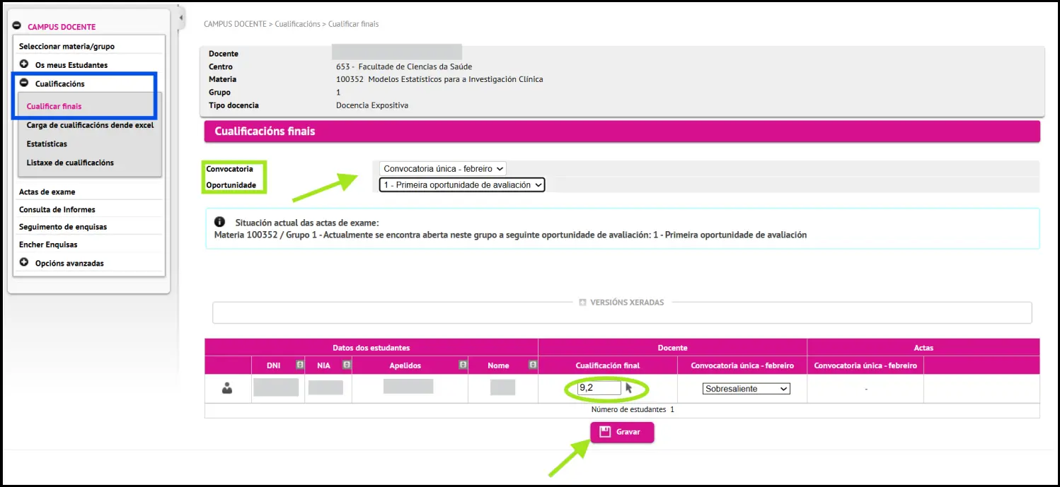 Introdución de cualificacións
