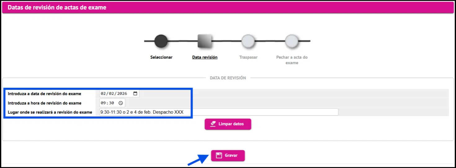 Traspaso de cualificacións á acta