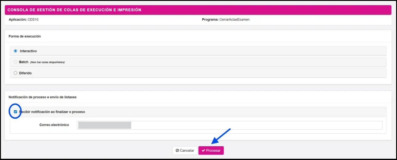 Recepción notificación