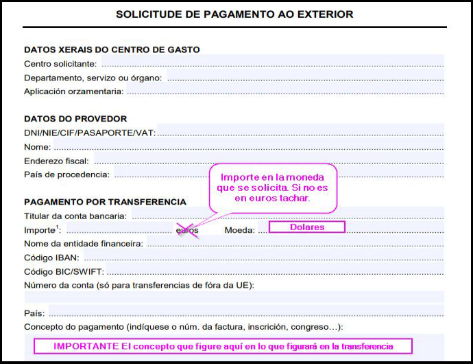 Solicitude de pagamento ao exterior